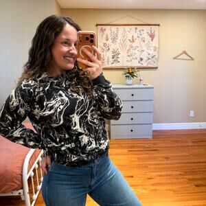 Sandro Paris Black White Abstract Crewneck Sweater Large